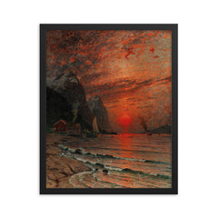 Sunset over the Fjord by Adelsteen Normann, 1918 framed print on a plain backdrop in size 16"x20".