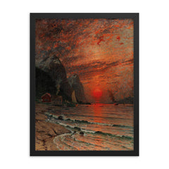 Sunset over the Fjord by Adelsteen Normann, 1918 framed print on a plain backdrop in size 18"x24".