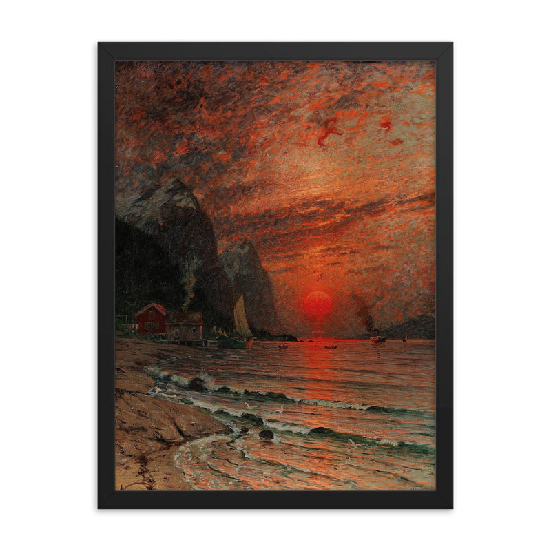 Sunset over the Fjord by Adelsteen Normann, 1918 framed print on a plain backdrop in size 18