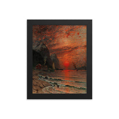 Sunset over the Fjord by Adelsteen Normann, 1918 framed print on a plain backdrop in size 8"x10".