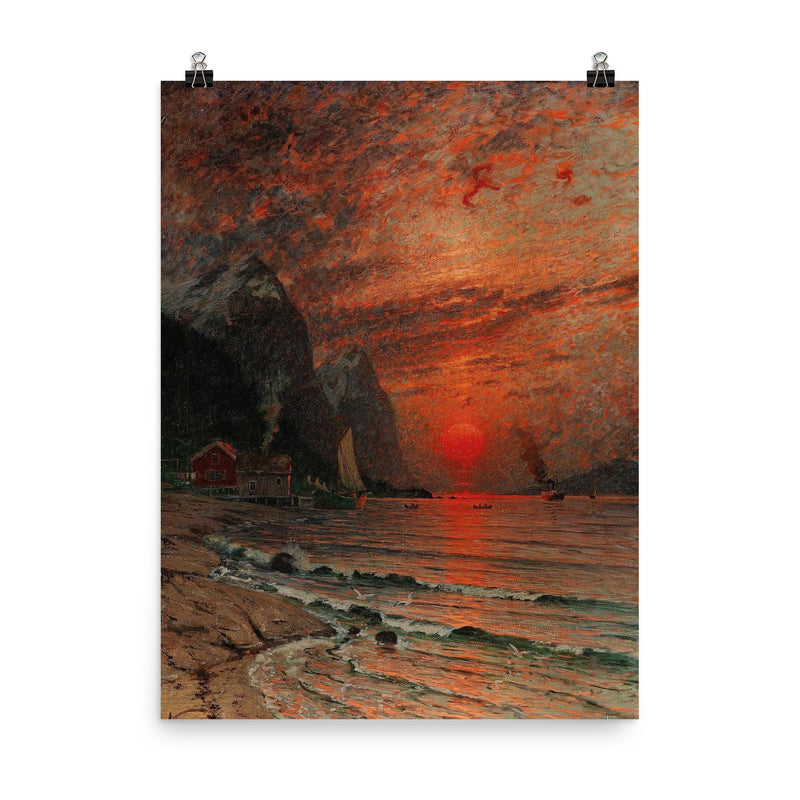 Sunset over the Fjord by Adelsteen Normann, 1918 poster on a plain backdrop in size 8