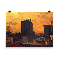 Sunset, West Twenty-Third Street by John Sloan, 1905 poster on a plain backdrop in size 8"x10".