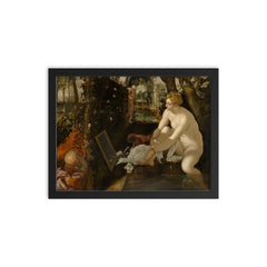 Susanna and the Elders by Tintoretto framed print on a plain backdrop in size 12"x16".