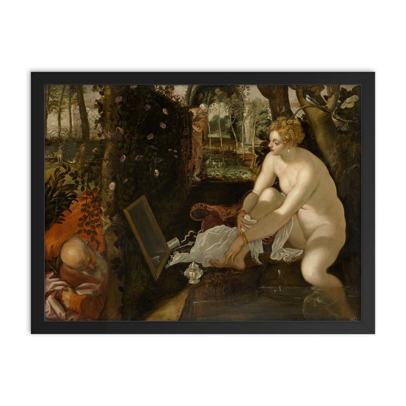 Susanna and the Elders by Tintoretto framed print on a plain backdrop in size 18