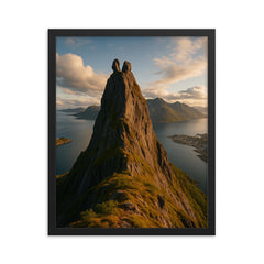 Svolvaergeita Peak Lofoten Norway framed print on a plain backdrop in size 16"x20".
