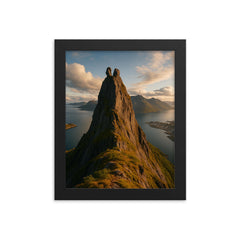 Svolvaergeita Peak Lofoten Norway framed print on a plain backdrop in size 8"x10".