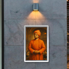Swami Vivekananda in orange robes before Chicago audience poster 2