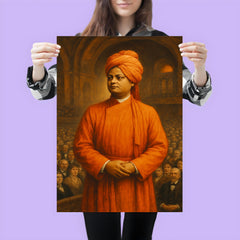 Swami Vivekananda in orange robes before Chicago audience poster 3