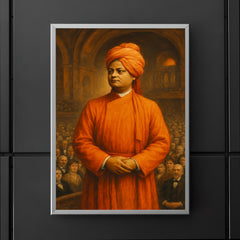 Swami Vivekananda in orange robes before Chicago audience poster 5