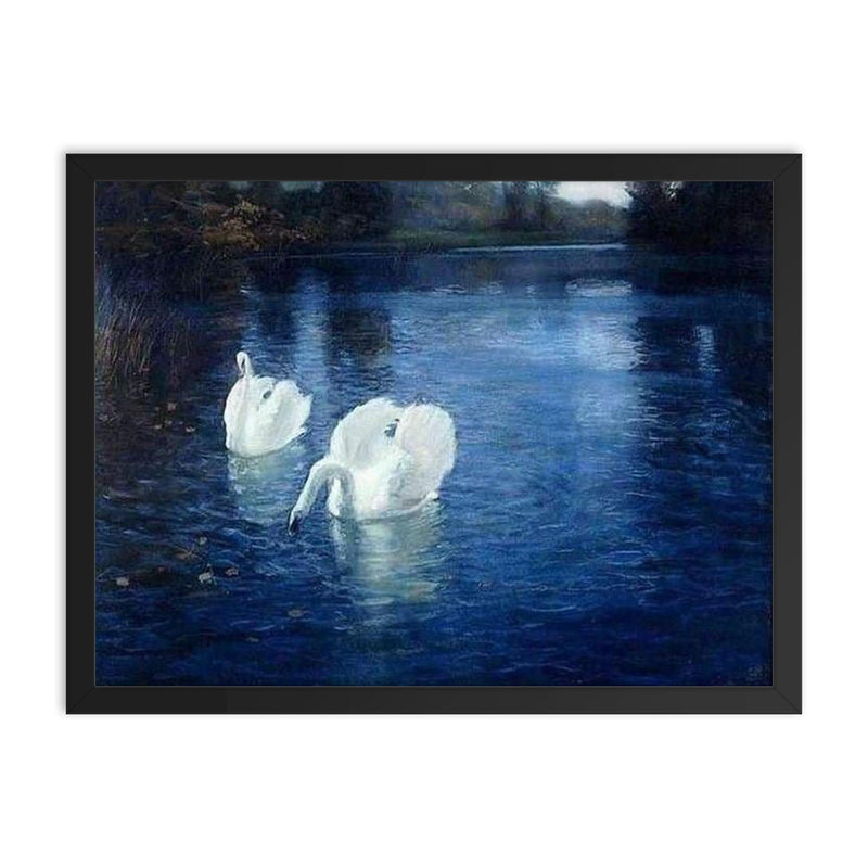 Swans on the River by Frits Thaulow, 1880 framed print on a plain backdrop in size 18