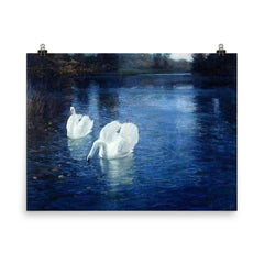 Swans on the River by Frits Thaulow, 1880 poster on a plain backdrop in size 8"x10".