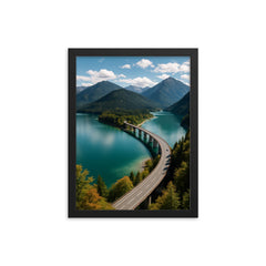 Sylvensteinsee Panorama Germany framed print on a plain backdrop in size 12"x16".