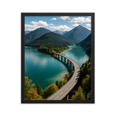 Sylvensteinsee Panorama Germany framed print on a plain backdrop in size 16"x20".