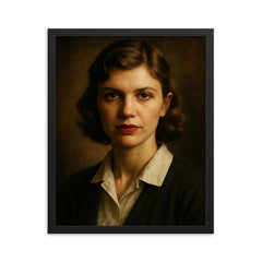 Sylvia Plath portrait framed print on a plain backdrop in size 16"x20".