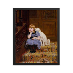 Sympathy by Briton Riviere framed print on a plain backdrop in size 16"x20".
