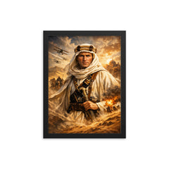 T E Lawrence in desert robes framed print on a plain backdrop in size 12"x16".