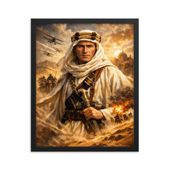 T E Lawrence in desert robes framed print on a plain backdrop in size 16"x20".
