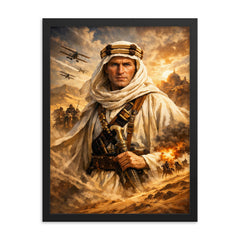 T E Lawrence in desert robes framed print on a plain backdrop in size 18"x24".