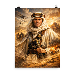 T E Lawrence in desert robes poster on a plain backdrop in size 8"x10".