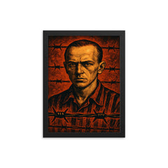 Tadeusz Borowski barbed wire witness portrait framed print on a plain backdrop in size 12"x16".