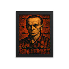 Tadeusz Borowski barbed wire witness portrait framed print on a plain backdrop in size 8"x10".
