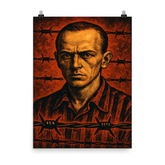 Tadeusz Borowski barbed wire witness portrait poster on a plain backdrop in size 8"x10".