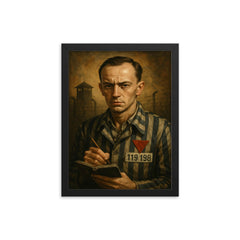 Tadeusz Borowski camp writer portrait framed print on a plain backdrop in size 12"x16".