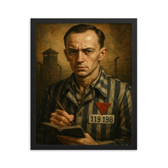 Tadeusz Borowski camp writer portrait framed print on a plain backdrop in size 16"x20".