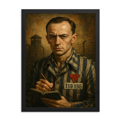 Tadeusz Borowski camp writer portrait framed print on a plain backdrop in size 18"x24".