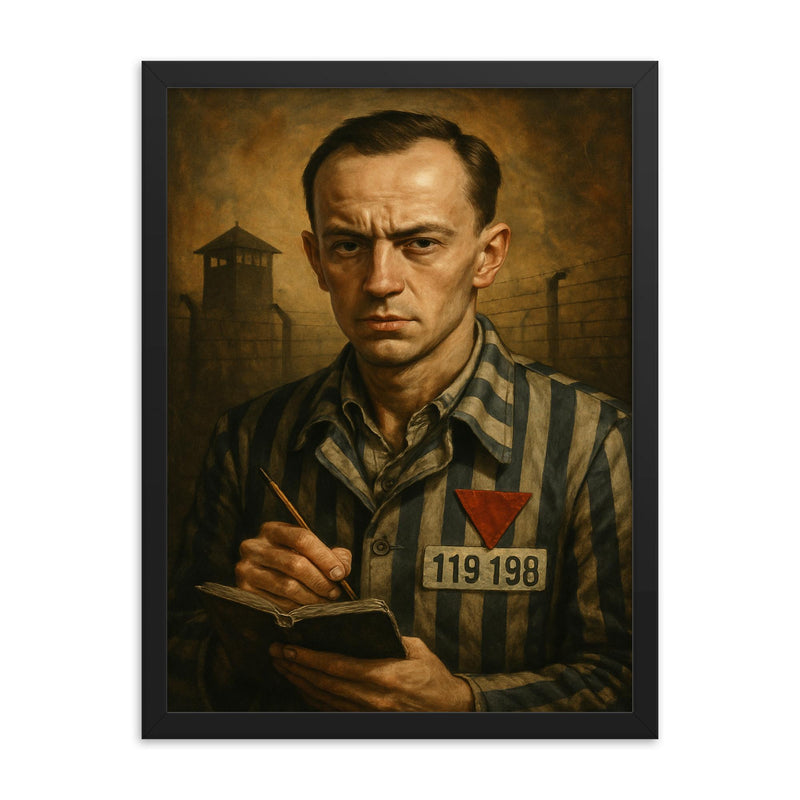 Tadeusz Borowski camp writer portrait framed print on a plain backdrop in size 18