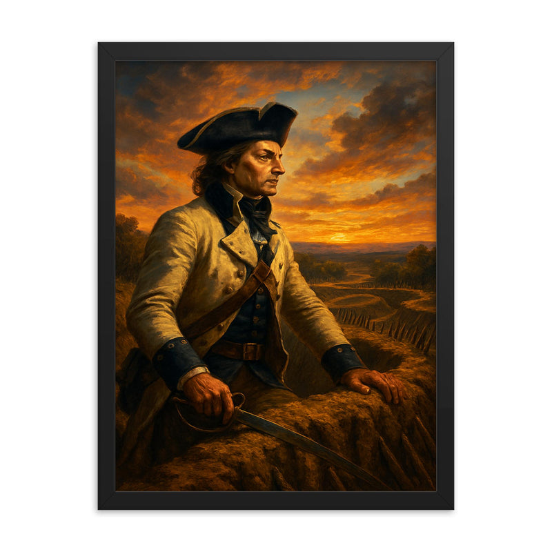Tadeusz Kościuszko at Saratoga earthworks framed print on a plain backdrop in size 18