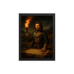 Tadeusz Kościuszko at Saratoga fortifications by torchlight framed print on a plain backdrop in size 12"x16".