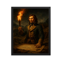 Tadeusz Kościuszko at Saratoga fortifications by torchlight framed print on a plain backdrop in size 16"x20".