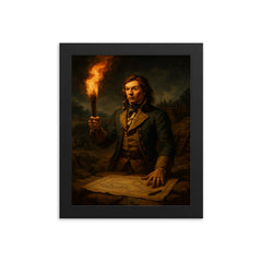 Tadeusz Kościuszko at Saratoga fortifications by torchlight framed print on a plain backdrop in size 8"x10".