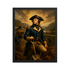 Tadeusz Kościuszko fortifying West Point ramparts framed print on a plain backdrop in size 16"x20".
