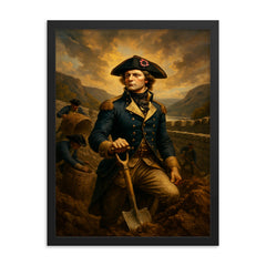 Tadeusz Kościuszko fortifying West Point ramparts framed print on a plain backdrop in size 18"x24".