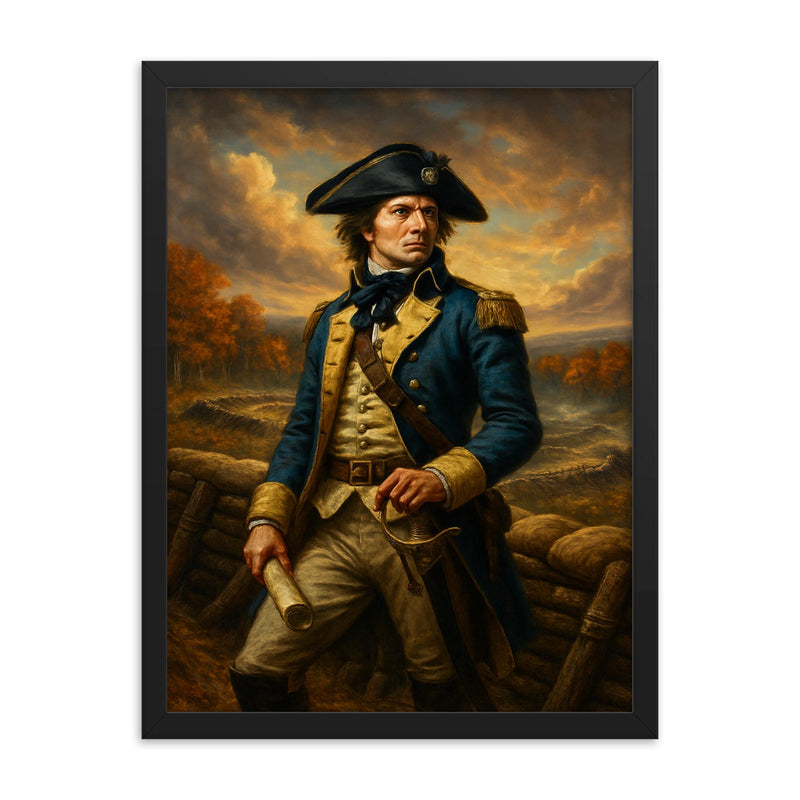 Tadeusz Kosciuszko at Saratoga earthworks framed print on a plain backdrop in size 18