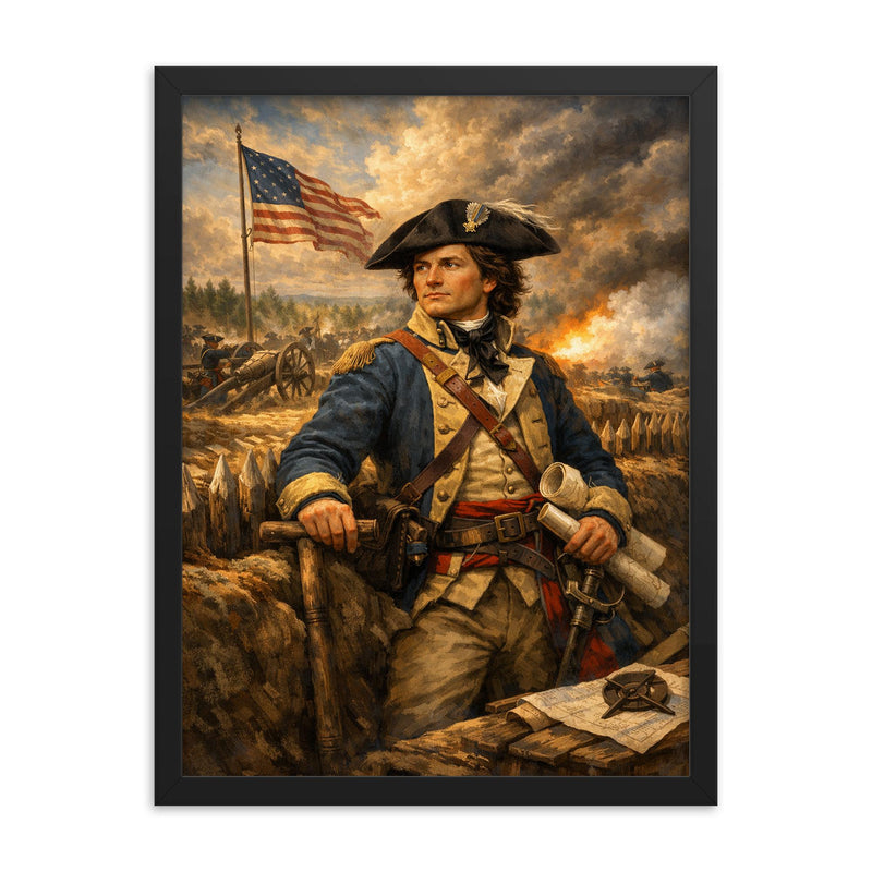 Tadeusz Kosciuszko at Saratoga earthworks framed print on a plain backdrop in size 18