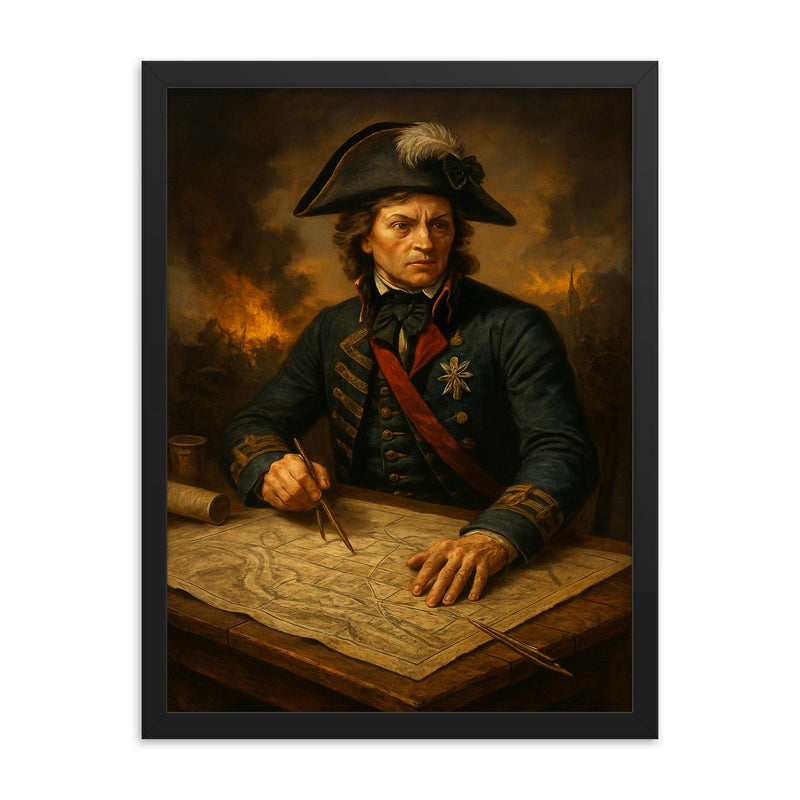 Tadeusz Kosciuszko battlefield engineering map table portrait framed print on a plain backdrop in size 18