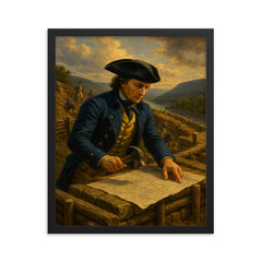 Tadeusz Kosciuszko fortifying West Point ramparts framed print on a plain backdrop in size 16"x20".