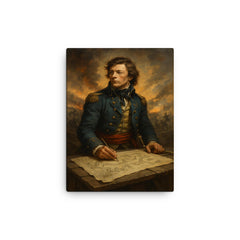 Tadeusz Kosciuszko over battlefield engineering plans canvas print on a plain backdrop in size 12"x16".