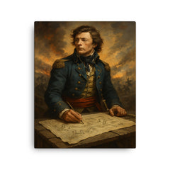 Tadeusz Kosciuszko over battlefield engineering plans canvas print on a plain backdrop in size 16"x20".