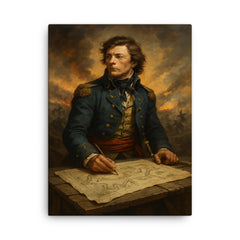 Tadeusz Kosciuszko over battlefield engineering plans canvas print on a plain backdrop in size 18"x24".