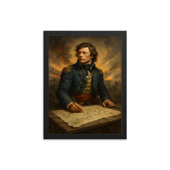 Tadeusz Kosciuszko over battlefield engineering plans framed print on a plain backdrop in size 12"x16".