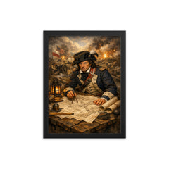 Tadeusz Kosciuszko over battlefield engineering plans framed print on a plain backdrop in size 12"x16".