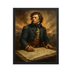 Tadeusz Kosciuszko over battlefield engineering plans framed print on a plain backdrop in size 16"x20".