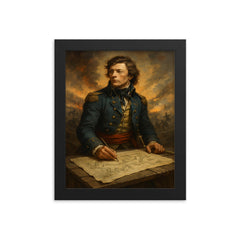 Tadeusz Kosciuszko over battlefield engineering plans framed print on a plain backdrop in size 8"x10".
