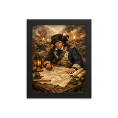 Tadeusz Kosciuszko over battlefield engineering plans framed print on a plain backdrop in size 8"x10".