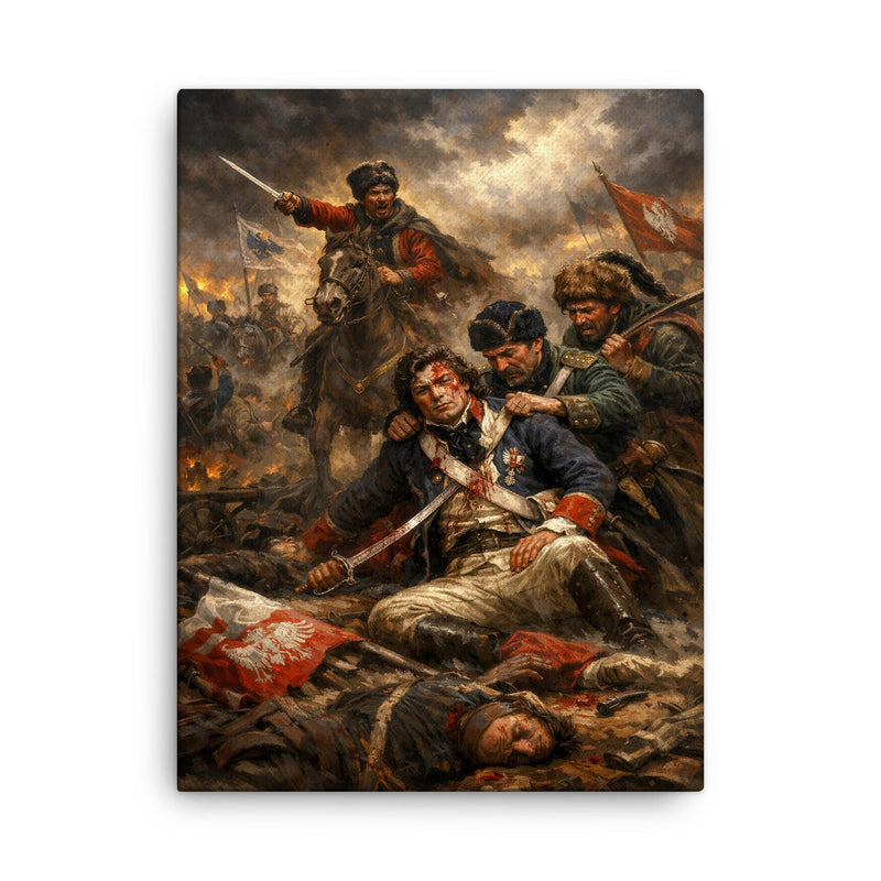Tadeusz Kosciuszko wounded at Maciejowice canvas print on a plain backdrop in size 18