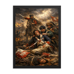 Tadeusz Kosciuszko wounded at Maciejowice framed print on a plain backdrop in size 18"x24".
